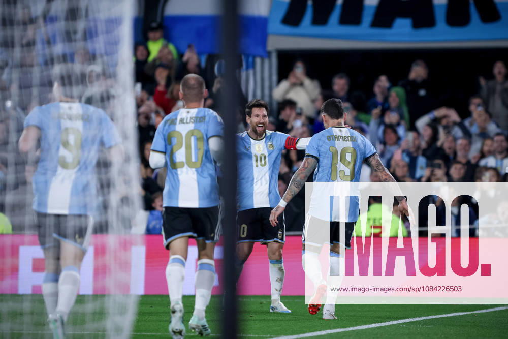 The last match of Messi in Buenos Aires, Argentina - 06 Oct 2026 Nicolas Otamendi (R) and Lionel Messi of Argentina celebrate a goal during the match between Argentina and Benin International Friendly, Länderspiel, Nationalmannschaft match, The last match of Messi with Argentina national team, Nationalteam Final score: Argentina 3 - 0 Benin Buenos Aires Argentina