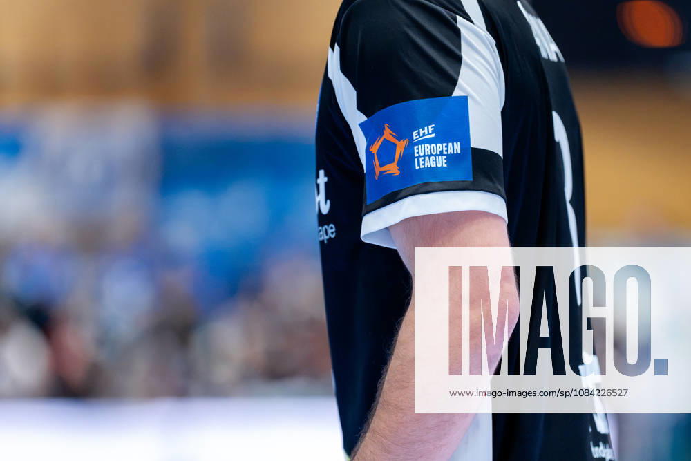 Solingen, October 6, 2026, Handball, Men s, EHF, European League, Group Stage, Matchday 2, 2026–2027, Bergischer HC vs. IK Sävehof, EHF European League emblem on the jersey sleeve, Solingen Klingenhalle, North Rhine-Westphalia, Germany