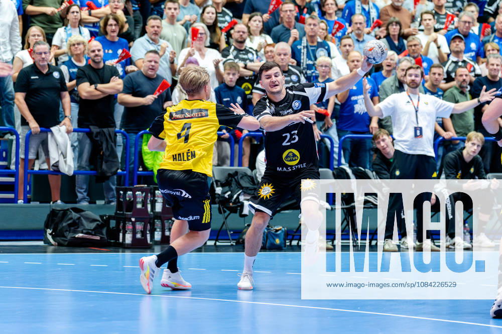 Solingen, October 6, 2026, Handball, Men s, EHF, European League, Group Stage, Matchday 2, 2026–2027, Bergischer HC vs. IK Sävehof, Janik Schrader (Bergischer HC), 23, during the game at Klingenhalle in Solingen, North Rhine-Westphalia, Germany