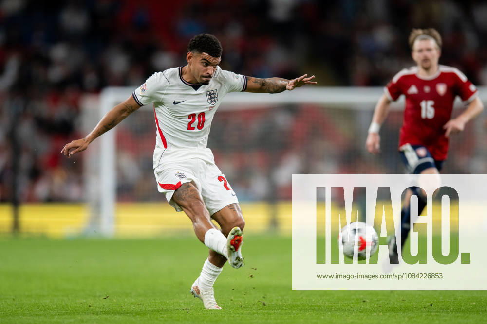 Morgan Gibbs-White of England drives the ball forward during the Nations League match between England and Czechia at Wembley Stadium, London, England on 6 October 2026.