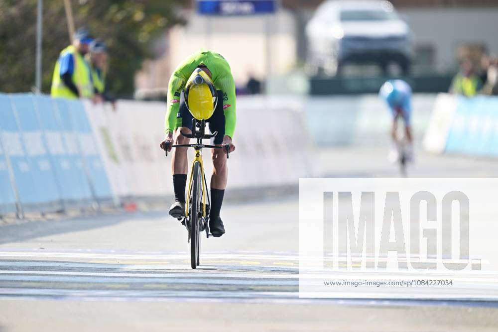 Slovenia s Maks Olenik crosses the finish line of the Men Junior Individual Time Trial race (22km) at the cycling UEC Road European Championships, in Ljubljana, Slovenia, on Wednesday 7 October 2026. The UEC Road European Championships are taking place from 02 to 07 October in Ljubljana, Slovenia. DAVIDxPINTENS x189034590x