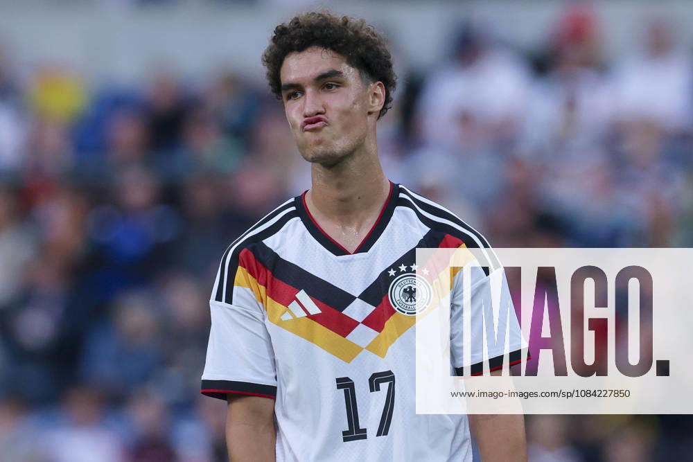 Noah Darvich of Germany looks dejected during the UEFA Under-21 EURO qualifier between Germany U21 and Georgia U21 at Almstadion on October 6, 2026, in Bielefeld, Germany. Photo by Marco Steinbrenner, DeFodi Images