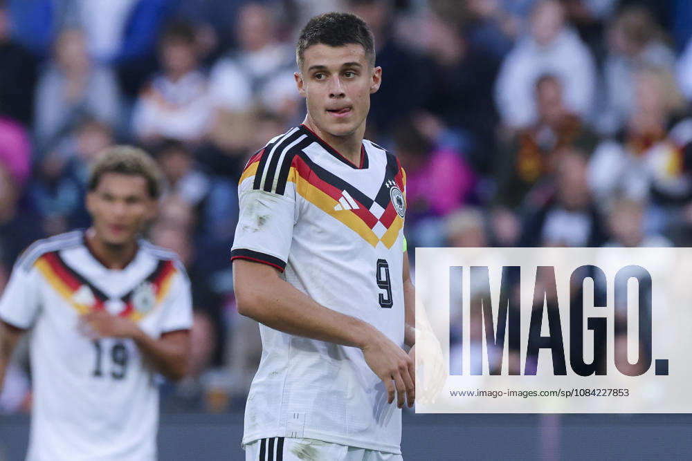 Nicolo Tresoldi of Germany looks dejected during the UEFA Under-21 EURO qualifier between Germany U21 and Georgia U21 at Almstadion on October 6, 2026, in Bielefeld, Germany. Photo by Marco Steinbrenner, DeFodi Images
