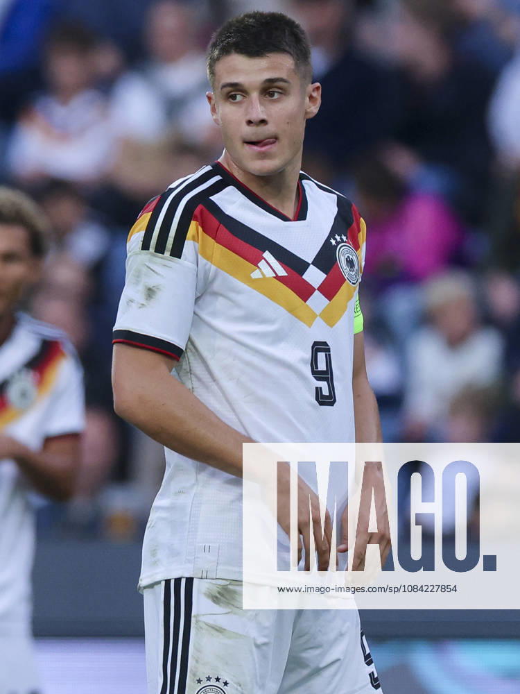 Nicolo Tresoldi of Germany looks dejected during the UEFA Under-21 EURO qualifier between Germany U21 and Georgia U21 at Almstadion on October 6, 2026, in Bielefeld, Germany. Photo by Marco Steinbrenner, DeFodi Images