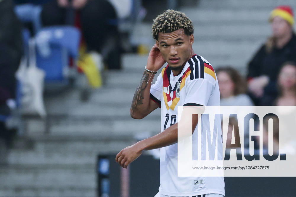 Paris Brunner of Germany looks dejected during the UEFA Under-21 EURO qualifier between Germany U21 and Georgia U21 at Almstadion on October 6, 2026, in Bielefeld, Germany. Photo by Marco Steinbrenner, DeFodi Images
