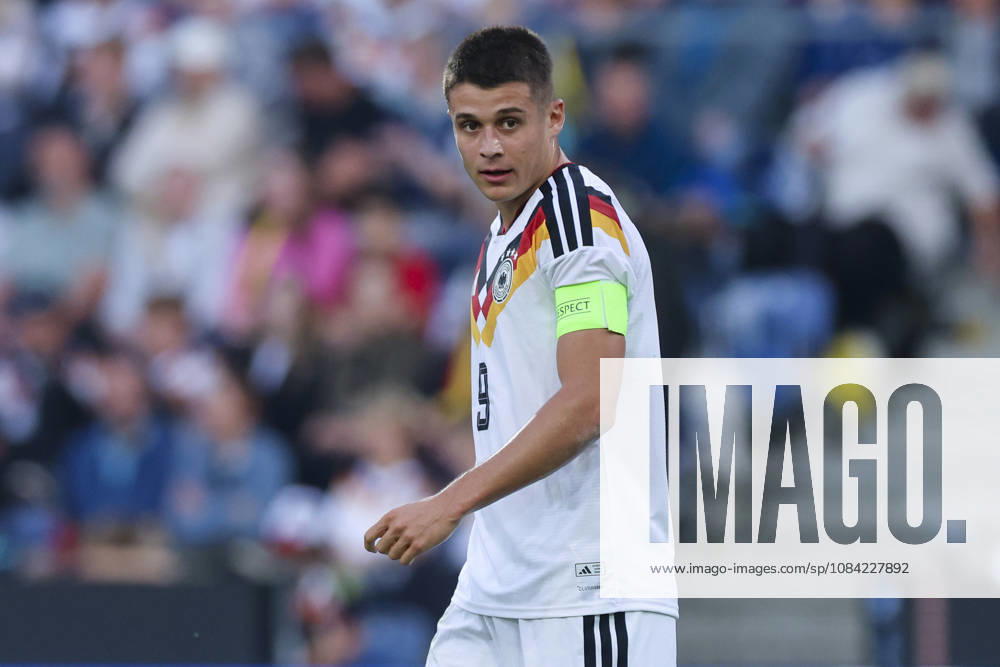 Nicolo Tresoldi of Germany looks dejected during the UEFA Under-21 EURO qualifier between Germany U21 and Georgia U21 at Almstadion on October 6, 2026, in Bielefeld, Germany. Photo by Marco Steinbrenner, DeFodi Images