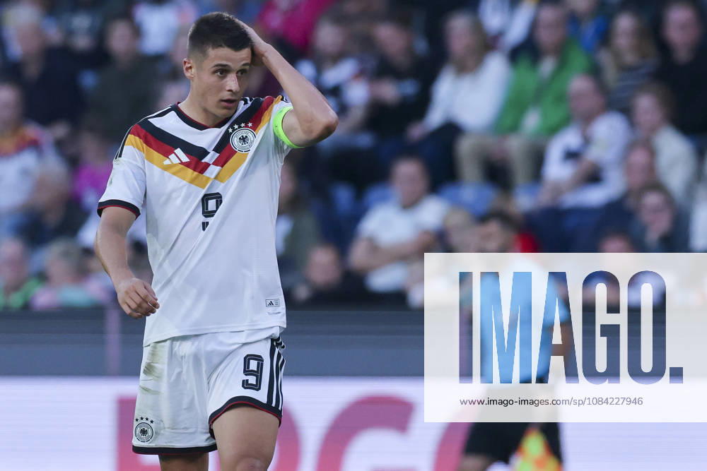Nicolo Tresoldi of Germany looks dejected during the UEFA Under-21 EURO qualifier between Germany U21 and Georgia U21 at Almstadion on October 6, 2026, in Bielefeld, Germany. Photo by Marco Steinbrenner, DeFodi Images