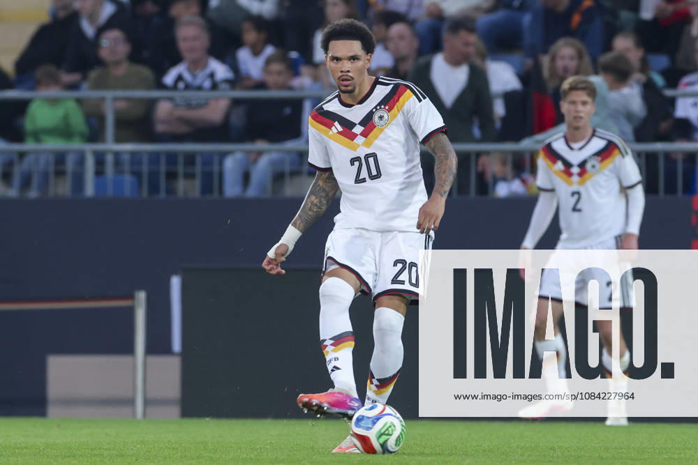 Nnamdi Collins of Germany controls the ball during the UEFA Under-21 EURO qualifier between Germany U21 and Georgia U21 at Almstadion on October 6, 2026, in Bielefeld, Germany. Photo by Marco Steinbrenner, DeFodi Images