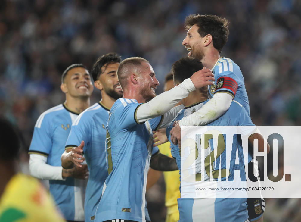 (261007) -- BUENOS AIRES, Oct. 7, 2026 -- Lionel Messi (1st R) of Argentina celebrates with his teammates after scoring during a football friendly match between Argentina and Benin at the Monumental Stadium in Buenos Aires, capital of Argentina, on Oct. 6, 2026. The match marked Lionel Messi s final appearance for the Argentina national football team. (Photo by Xinhua) (SP)ARGENTINA-BUENOS AIRES-FOOTBALL-FRIENDLY MATCH-ARGENTINA VS BENIN MartinxZabala
