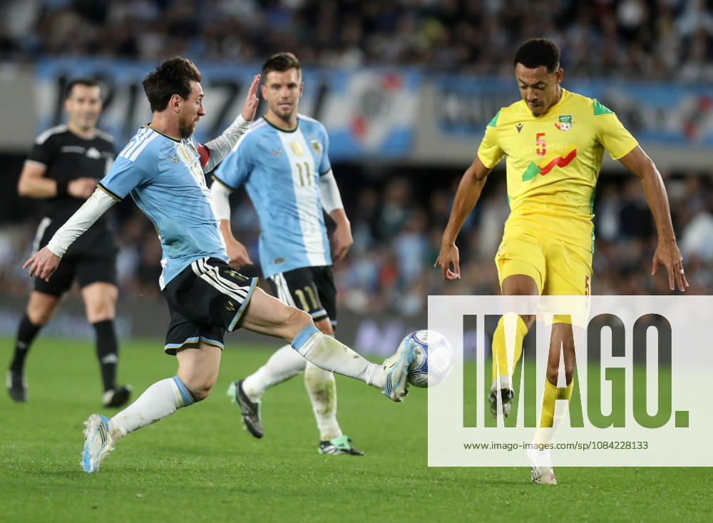 (261007) -- BUENOS AIRES, Oct. 7, 2026 -- Lionel Messi (front L) of Argentina vies for the ball with Yohan Roche of Benin during a football friendly match between Argentina and Benin at the Monumental Stadium in Buenos Aires, capital of Argentina, on Oct. 6, 2026. The match marked Lionel Messi s final appearance for the Argentina national football team. (Photo by Xinhua) (SP)ARGENTINA-BUENOS AIRES-FOOTBALL-FRIENDLY MATCH-ARGENTINA VS BENIN MartinxZabala