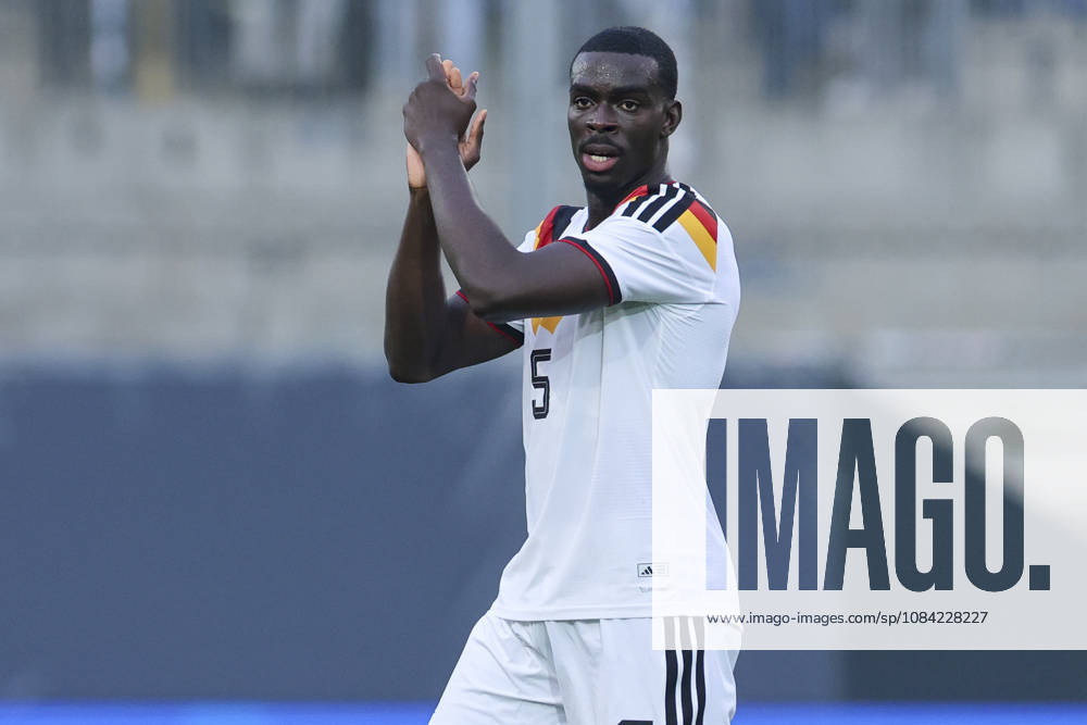 Joshua Quarshie cheers for Germany during the UEFA Under-21 EURO qualifier between Germany U21 and Georgia U21 at Almstadion on October 6, 2026, in Bielefeld, Germany. Photo by Marco Steinbrenner, DeFodi Images