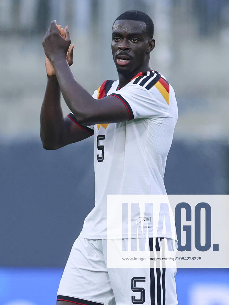 Joshua Quarshie cheers for Germany during the UEFA Under-21 EURO qualifier between Germany U21 and Georgia U21 at Almstadion on October 6, 2026, in Bielefeld, Germany. Photo by Marco Steinbrenner, DeFodi Images