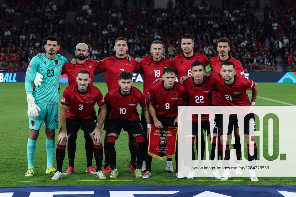 Albanian team line up, Mannschaftsbild, Totale prior to UEFA Nations League 2026-2027 group phase match between Albania and San Marino in Tirana, Albania on 6 October, 2026. Soccer 2026 Albania Vs San Marino UEFA Nations League 2026-2027 - ZUMAb266 20261006_zip_b266_007