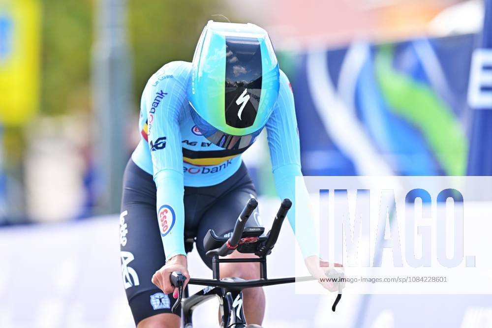 Belgium s Emma Siegers crosses the finish line of the Women U23 Individual Time Trial race (22km) at the cycling UEC Road European Championships, in Ljubljana, Slovenia, on Wednesday 7 October 2026. The UEC Road European Championships are taking place from 02 to 07 October in Ljubljana, Slovenia. DAVIDxPINTENS x189038482x
