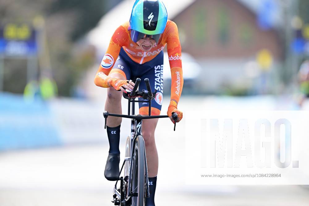 Netherlands Megan Arens crosses the finish line of the Women U23 Individual Time Trial race (22km) at the cycling UEC Road European Championships, in Ljubljana, Slovenia, on Wednesday 7 October 2026. The UEC Road European Championships are taking place from 02 to 07 October in Ljubljana, Slovenia. DAVIDxPINTENS x189039084x