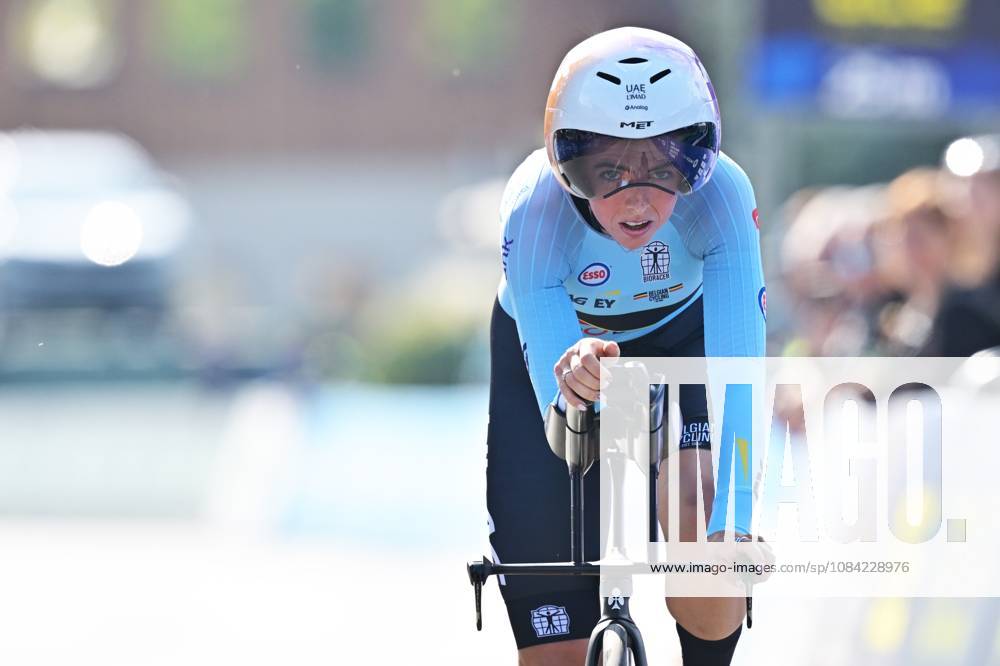Belgium s Febe Jooris crosses the finish line of the Women U23 Individual Time Trial race (22km) at the cycling UEC Road European Championships, in Ljubljana, Slovenia, on Wednesday 7 October 2026. The UEC Road European Championships are taking place from 02 to 07 October in Ljubljana, Slovenia. DAVIDxPINTENS x189039103x