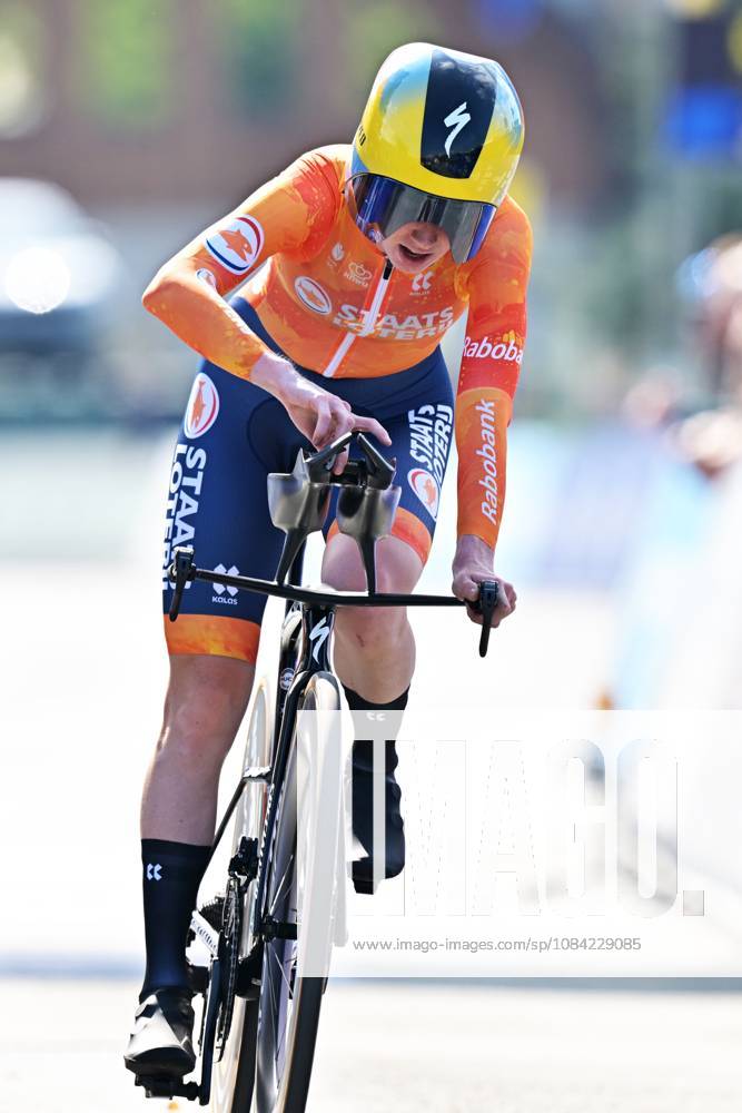 Netherlands Nienke Vinke crosses the finish line to win the Women U23 Individual Time Trial race (22km) at the cycling UEC Road European Championships, in Ljubljana, Slovenia, on Wednesday 7 October 2026. The UEC Road European Championships are taking place from 02 to 07 October in Ljubljana, Slovenia. DAVIDxPINTENS x189039417x