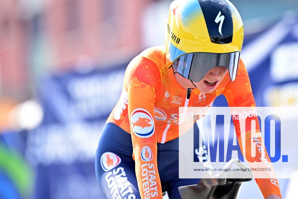 Netherlands Nienke Vinke crosses the finish line to win the Women U23 Individual Time Trial race (22km) at the cycling UEC Road European Championships, in Ljubljana, Slovenia, on Wednesday 7 October 2026. The UEC Road European Championships are taking place from 02 to 07 October in Ljubljana, Slovenia. DAVIDxPINTENS x189039415x