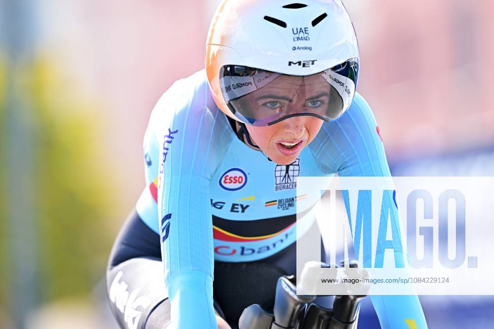Belgium s Febe Jooris crosses the finish line of the Women U23 Individual Time Trial race (22km) at the cycling UEC Road European Championships, in Ljubljana, Slovenia, on Wednesday 7 October 2026. The UEC Road European Championships are taking place from 02 to 07 October in Ljubljana, Slovenia. DAVIDxPINTENS x189039683x