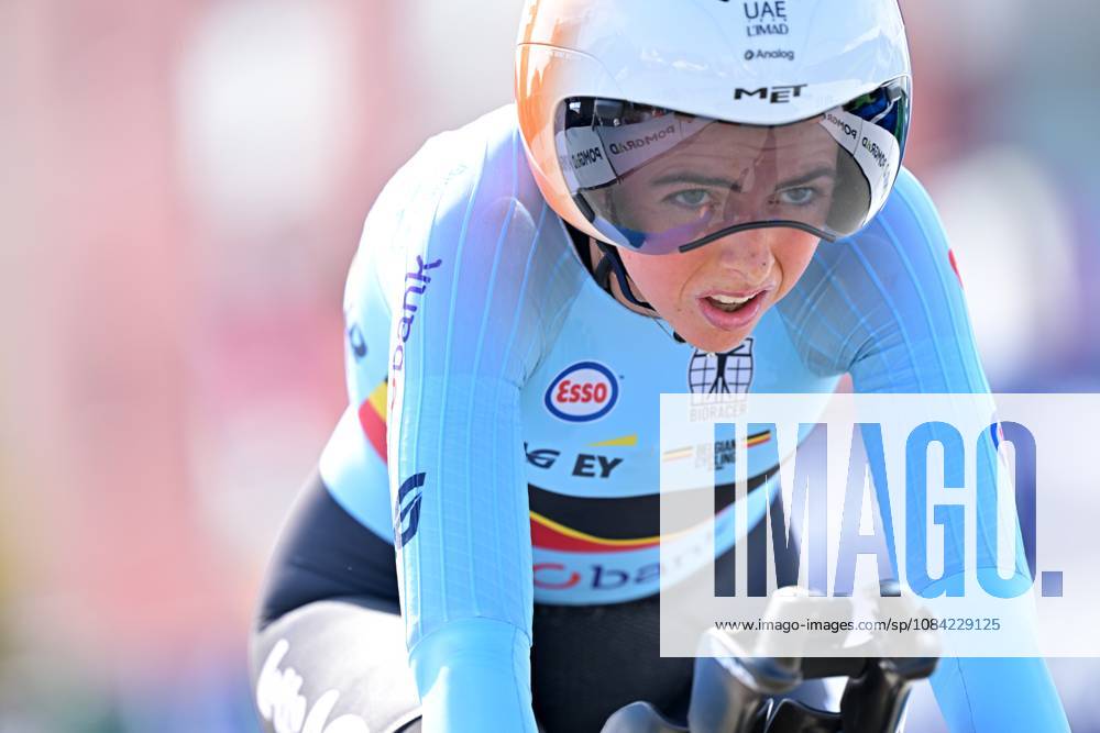 Belgium s Febe Jooris crosses the finish line of the Women U23 Individual Time Trial race (22km) at the cycling UEC Road European Championships, in Ljubljana, Slovenia, on Wednesday 7 October 2026. The UEC Road European Championships are taking place from 02 to 07 October in Ljubljana, Slovenia. DAVIDxPINTENS x189039689x