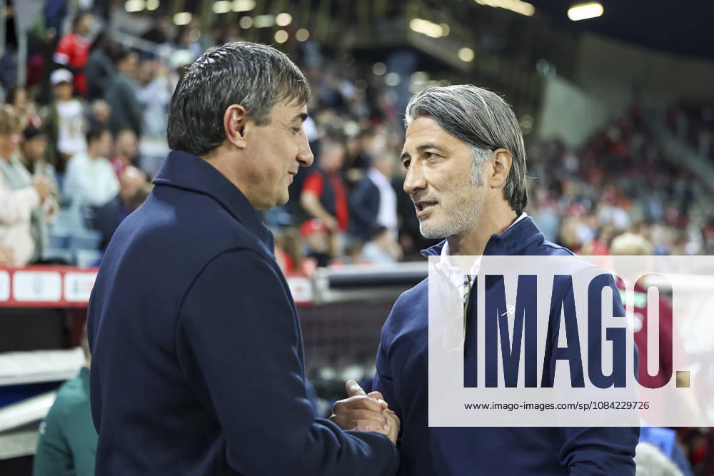 Goce Sedloski, North Macedonia (coach), and Murat Yakin, Switzerland (coach), before kickoff; Switzerland, UEFA, Nations League, Matchday 4, Switzerland vs. North Macedonia, October 6, 2026, Swissporarena, Lucerne, Switzerland