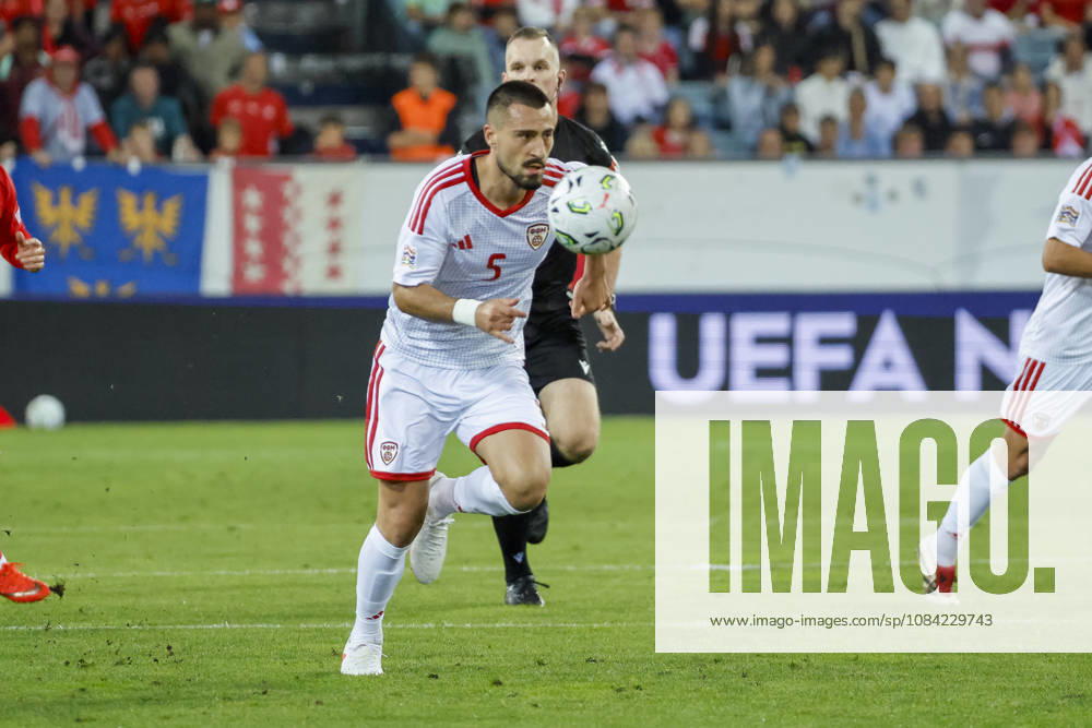 Gjorko Zajkov, North Macedonia, 05 on the Ball, Switzerland, UEFA, Nations League, Matchday 4, Switzerland vs. North Macedonia, October 6, 2026, Lucerne Swissporarena, Switzerland