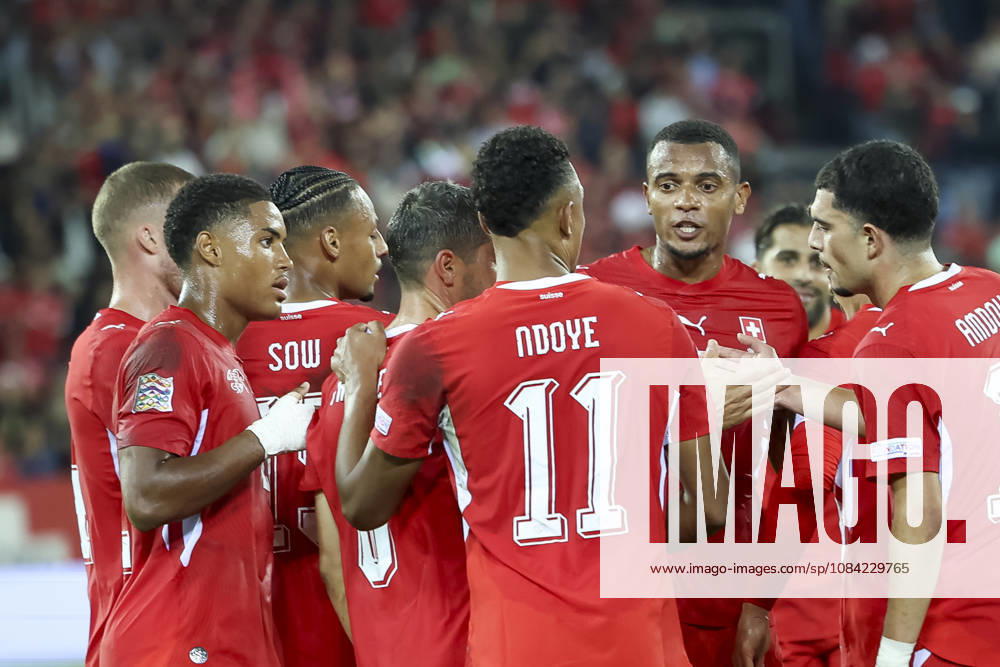 Goal celebration in Switzerland after Fabian Rieder s 1-0 goal; Switzerland, 22; joy, excitement, positive emotions, goal, Switzerland, UEFA, Nations League, Matchday 4, Switzerland vs. North Macedonia, October 6, 2026, Lucerne Swissporarena, Switzerland