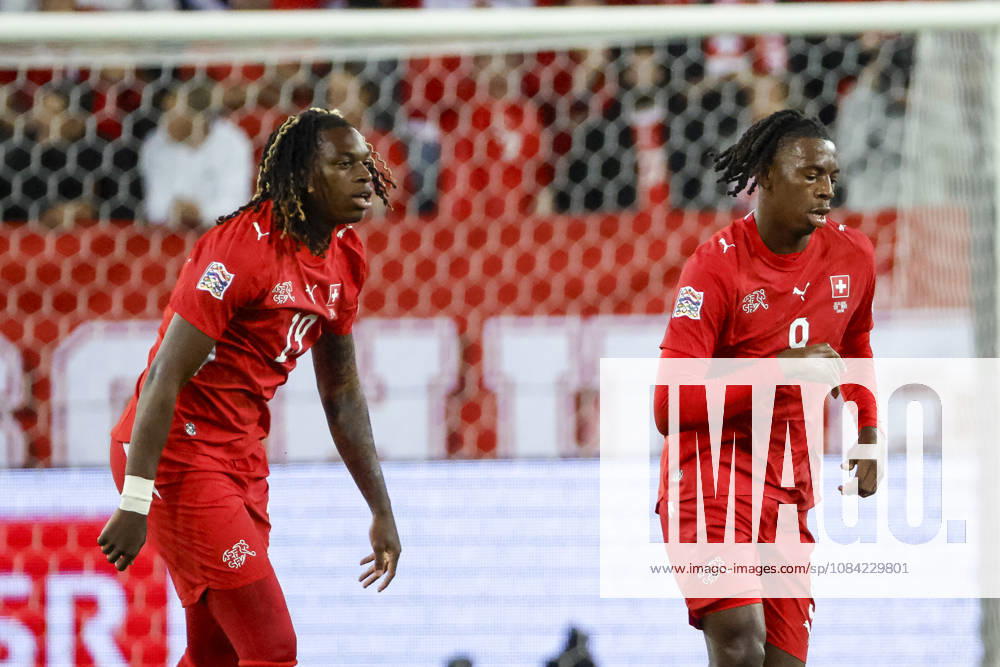 Winsley Boteli (Switzerland), 19, and Johan Manzambi (Switzerland), 9, Switzerland, UEFA Nations League, Matchday 4, Switzerland vs. North Macedonia, October 6, 2026, Swissporarena, Lucerne, Switzerland