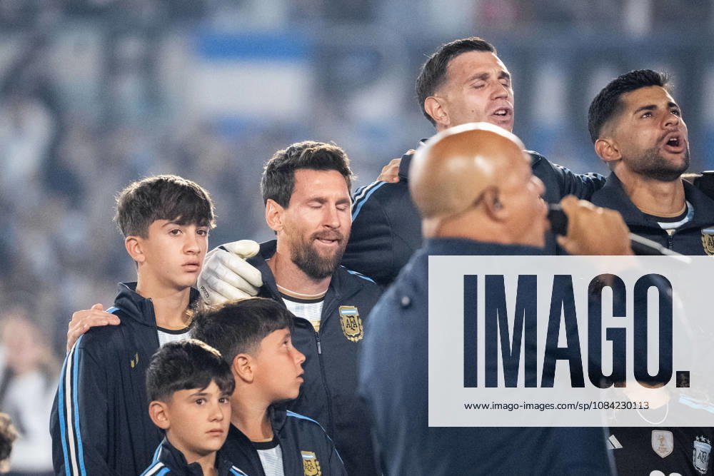 Lionel Messi and Emiliano Martinez of Argentina line up for the national anthem before the International Friendly, Länderspiel, Nationalmannschaft between Argentina and Benin at the Estadio Monumental Antonio V. Liberti on October 6, 2026, in Buenos Aires, Argentina. This is Lionel Messi s last match for the Argentine national team, Nationalteam after announcing his international retirement. Richard Callis Fotoarena (Richard Callis SPP)