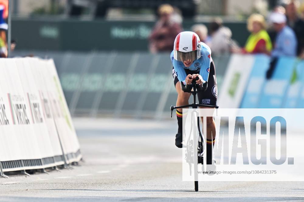 Belgium s Sandrine Tas crosses the finish line of the Women Elite Individual Time Trial race (22km) at the cycling UEC Road European Championships, in Ljubljana, Slovenia, on Wednesday 7 October 2026. The UEC Road European Championships are taking place from 02 to 07 October in Ljubljana, Slovenia. DAVIDxPINTENS x189046933x