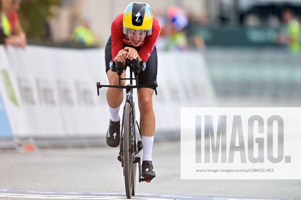 Luxembourg s Marie Schreiber crosses the finish line of the Women Elite Individual Time Trial race (22km) at the cycling UEC Road European Championships, in Ljubljana, Slovenia, on Wednesday 7 October 2026. The UEC Road European Championships are taking place from 02 to 07 October in Ljubljana, Slovenia. DAVIDxPINTENS x189047494x