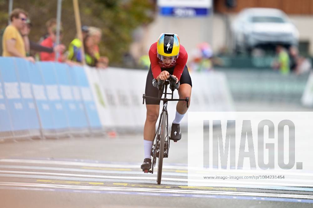 Luxembourg s Marie Schreiber crosses the finish line of the Women Elite Individual Time Trial race (22km) at the cycling UEC Road European Championships, in Ljubljana, Slovenia, on Wednesday 7 October 2026. The UEC Road European Championships are taking place from 02 to 07 October in Ljubljana, Slovenia. DAVIDxPINTENS x189047519x