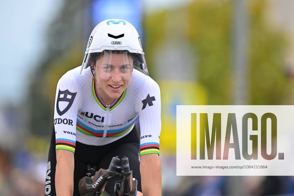 Switzerland s Marlen Reusser crosses the finish line to win the Women Elite Individual Time Trial race (22km) at the cycling UEC Road European Championships, in Ljubljana, Slovenia, on Wednesday 7 October 2026. The UEC Road European Championships are taking place from 02 to 07 October in Ljubljana, Slovenia. DAVIDxPINTENS x189050348x
