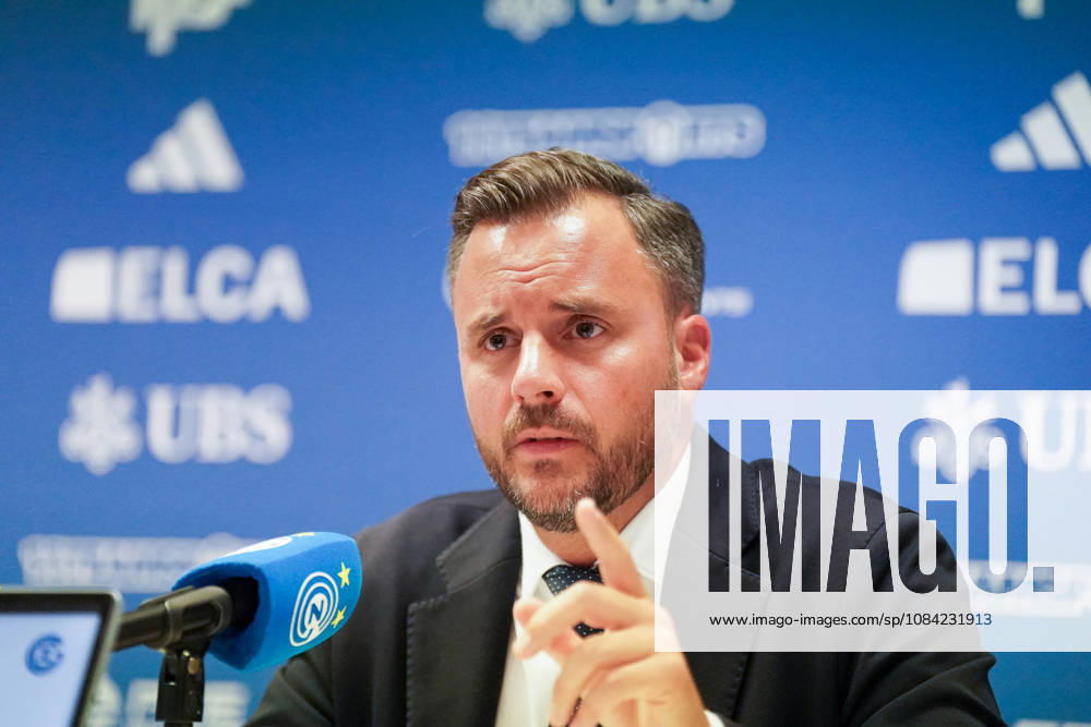 Ludovic Delechat, Chairman of the Board of Directors of Grasshopper Fussball AG (GFAG), at the Grasshopper Club Zurich (GCZ) press conference. Ludovic Delechat, GC Zurich, GCZ, Grasshoppers, President, Chairman of the Board of Directors, GFAG, Bridge Football Group, media conference, press conference, soccer, Super League, Zurich, press conference, media