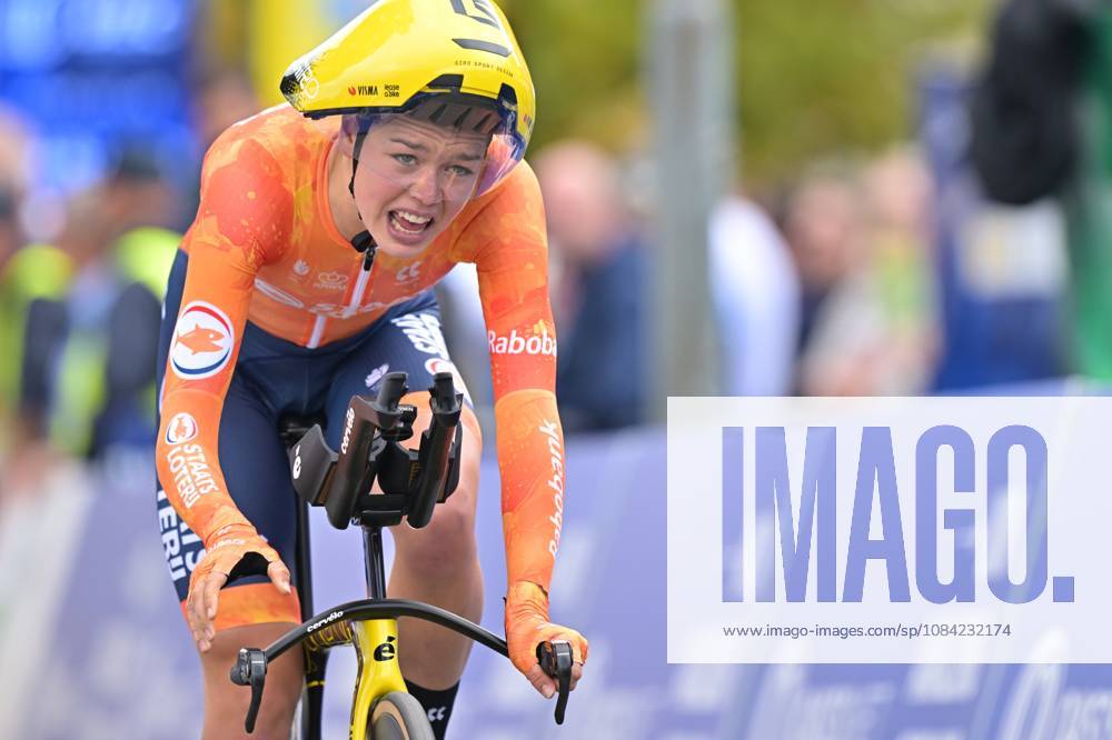 Netherlands Lieke Nooijen crosses the finish line of the Women Elite Individual Time Trial race (22km) at the cycling UEC Road European Championships, in Ljubljana, Slovenia, on Wednesday 7 October 2026. The UEC Road European Championships are taking place from 02 to 07 October in Ljubljana, Slovenia. DAVIDxPINTENS x189054887x