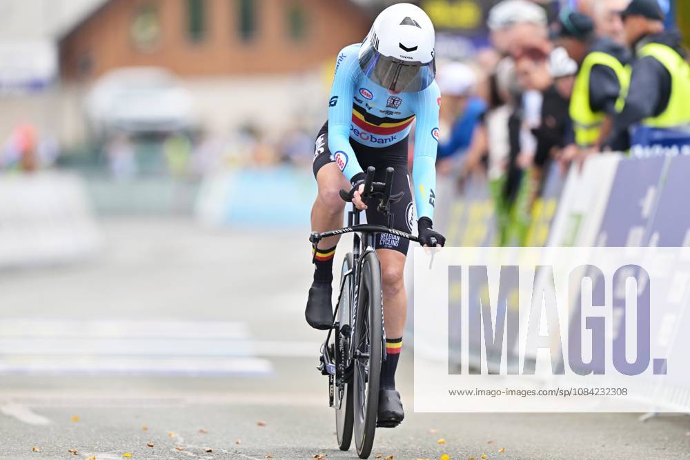 Belgium s Lotte Claes crosses the finish line of the Women Elite Individual Time Trial race (22km) at the cycling UEC Road European Championships, in Ljubljana, Slovenia, on Wednesday 7 October 2026. The UEC Road European Championships are taking place from 02 to 07 October in Ljubljana, Slovenia. DAVIDxPINTENS x189055058x