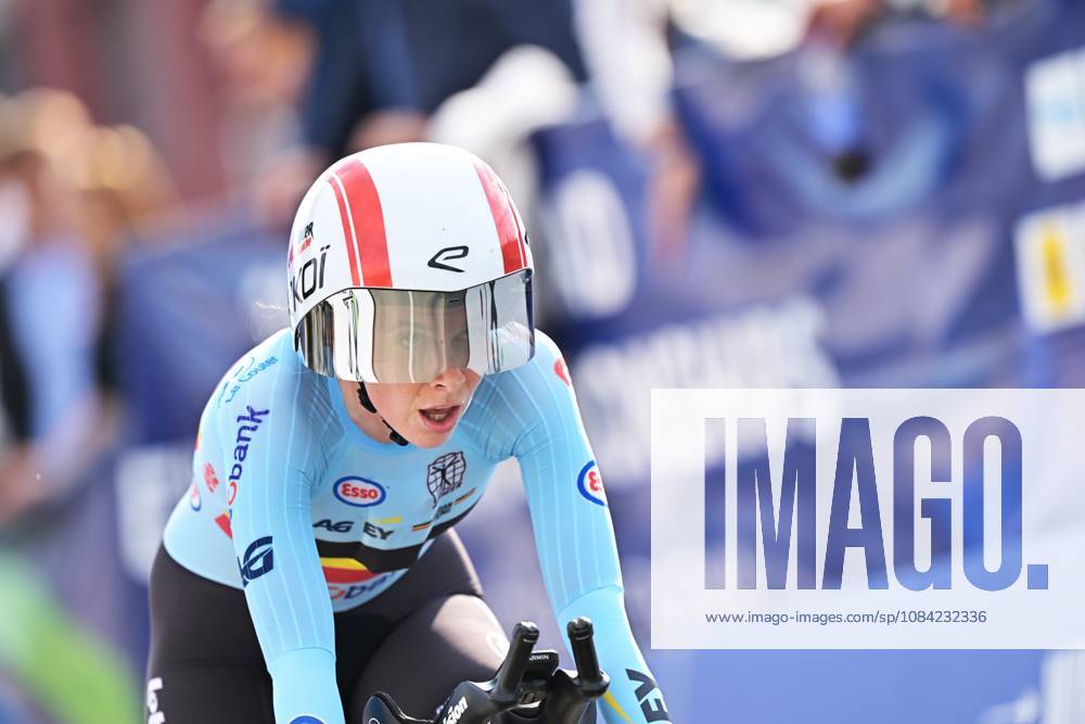 Belgium s Sandrine Tas crosses the finish line of the Women Elite Individual Time Trial race (22km) at the cycling UEC Road European Championships, in Ljubljana, Slovenia, on Wednesday 7 October 2026. The UEC Road European Championships are taking place from 02 to 07 October in Ljubljana, Slovenia. DAVIDxPINTENS x189055301x