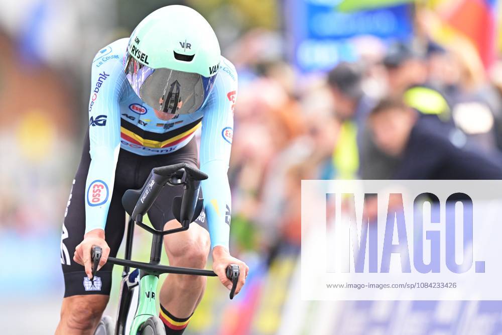 Belgium s Sander De Pestel crosses the finish line of the Men Elite Individual Time Trial race (22km) at the cycling UEC Road European Championships, in Ljubljana, Slovenia, on Wednesday 7 October 2026. The UEC Road European Championships are taking place from 02 to 07 October in Ljubljana, Slovenia. DAVIDxPINTENS x189062478x