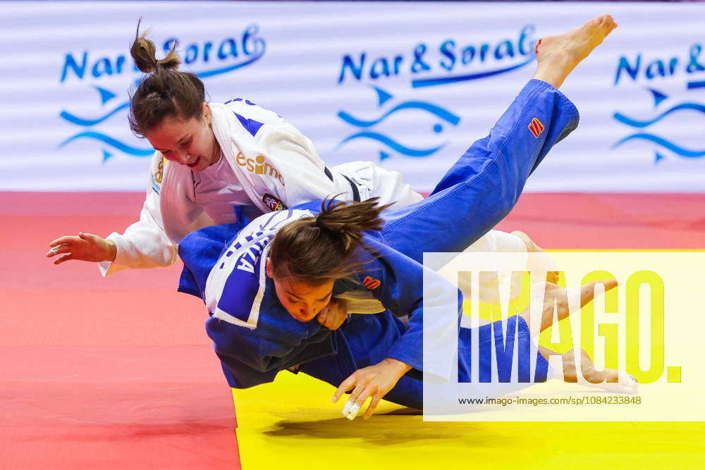 AZERBAIJAN, BAKU - OCTOBER 7, 2026: Anna Kriza (front) of Hugary and Renata Zachova of the Czech Republic compete in their -63 kg bout as part of the 2026 World Judo Championships at the National Gymnastics Arena. Mikhail Sinitsyn TASS 98913180