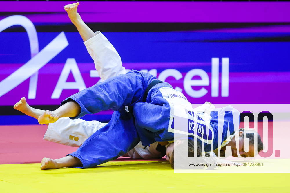 AZERBAIJAN, BAKU - OCTOBER 7, 2026: Anna Kriza (front) of Hugary and Renata Zachova of the Czech Republic compete in their -63 kg bout as part of the 2026 World Judo Championships at the National Gymnastics Arena 2026 World Judo Championships In Baku - ZUMAt113 20261007_zaa_t113_412