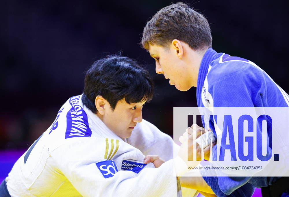 AZERBAIJAN, BAKU - OCTOBER 7, 2026: Lee Joon-hwan (L) of South Korea and Mihajlo Simin of Serbia compete in their -81 kg bout as part of the 2026 World Judo Championships at the National Gymnastics Arena. Mikhail Sinitsyn TASS 98915985