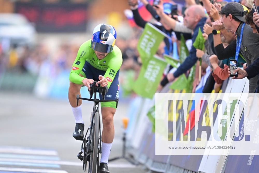 Slovenia s Primoz Roglic crosses the finish line to win the Men Elite Individual Time Trial race (22km) at the cycling UEC Road European Championships, in Ljubljana, Slovenia, on Wednesday 7 October 2026. The UEC Road European Championships are taking place from 02 to 07 October in Ljubljana, Slovenia. DAVIDxPINTENS x189071127x