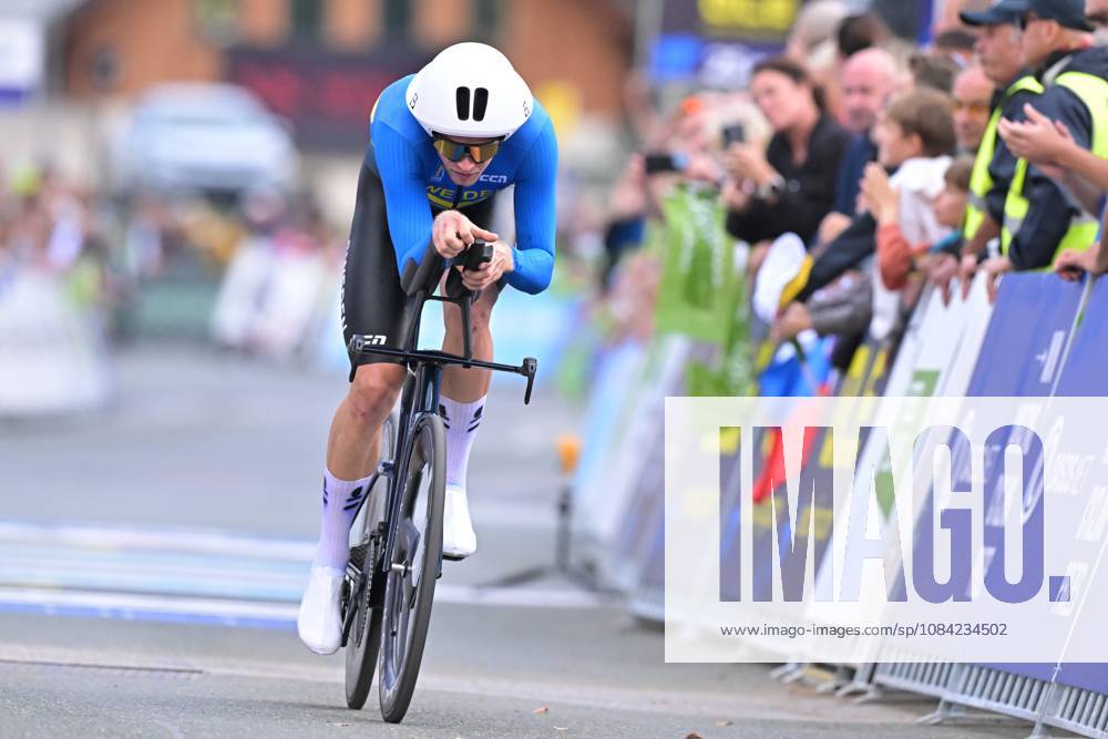 Sweden s Jakob Soderqvist crosses the finish line of the Men Elite Individual Time Trial race (22km) at the cycling UEC Road European Championships, in Ljubljana, Slovenia, on Wednesday 7 October 2026. The UEC Road European Championships are taking place from 02 to 07 October in Ljubljana, Slovenia. DAVIDxPINTENS x189071850x