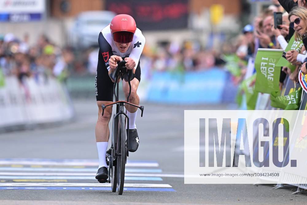 Switzerland s Stefan Kung crosses the finish line of the Men Elite Individual Time Trial race (22km) at the cycling UEC Road European Championships, in Ljubljana, Slovenia, on Wednesday 7 October 2026. The UEC Road European Championships are taking place from 02 to 07 October in Ljubljana, Slovenia. DAVIDxPINTENS x189072063x