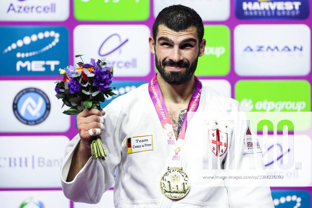AZERBAIJAN, BAKU - OCTOBER 7, 2026: 1st placed Tato Grigalashvili of Georgia attend an award ceremony for the men s -81 kg category during the 2026 World Judo Championships at the National Gymnastics Arena. Mikhail Sinitsyn TASS 98916456