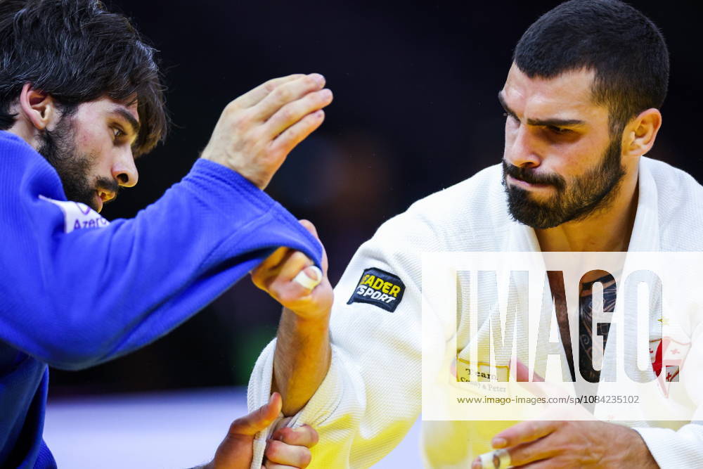 AZERBAIJAN, BAKU - OCTOBER 7, 2026: Zelim Tckaev (R) of Azerbaijan and Tato Grigalashvili of Georgia compete in their -81 kg bout as part of the 2026 World Judo Championships at the National Gymnastics Arena 2026 World Judo Championships In Baku - ZUMAt113 20261007_zaa_t113_491