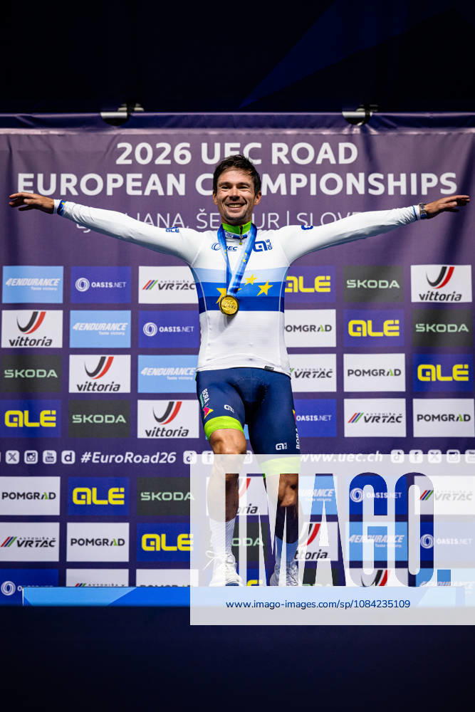 ROGLIÄa PrimoÅ¾ ROGLIC Primoz UEC Road Cycling European Championships Ljubljana 2026 ROGLIÄa PrimoÅ¾ ROGLIC Primoz SLO Slovenia Winner First Place Award Ceremony Medal Ceremony Podium Portrait Orientation Vertical Portrait Event UEC Road Cycling European Championships 2026 Ljubljana Category Cycling Road Cycling European Championships Individual Time Trial Elite Men Location Europe Slovenia Sencur Discipline Individual Time Trial ITT Distance 22 km Date October 7, 2026, Wednesday Day 5