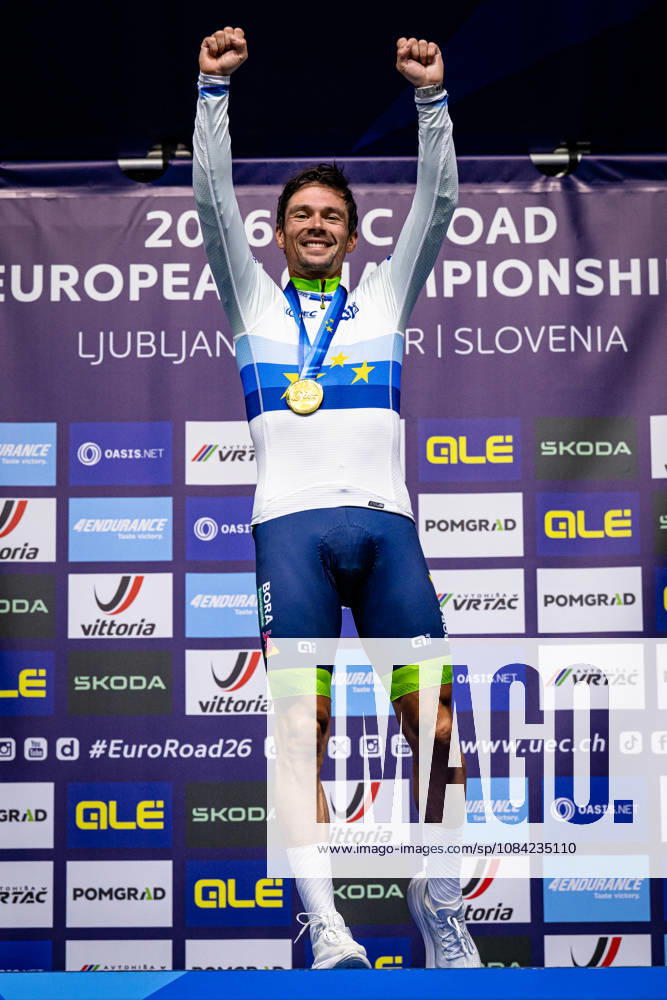 ROGLIÄa PrimoÅ¾ ROGLIC Primoz UEC Road Cycling European Championships Ljubljana 2026 ROGLIÄa PrimoÅ¾ ROGLIC Primoz SLO Slovenia Winner First Place Award Ceremony Medal Ceremony Podium Portrait Orientation Vertical Portrait Event UEC Road Cycling European Championships 2026 Ljubljana Category Cycling Road Cycling European Championships Individual Time Trial Elite Men Location Europe Slovenia Sencur Discipline Individual Time Trial ITT Distance 22 km Date October 7, 2026, Wednesday Day 5