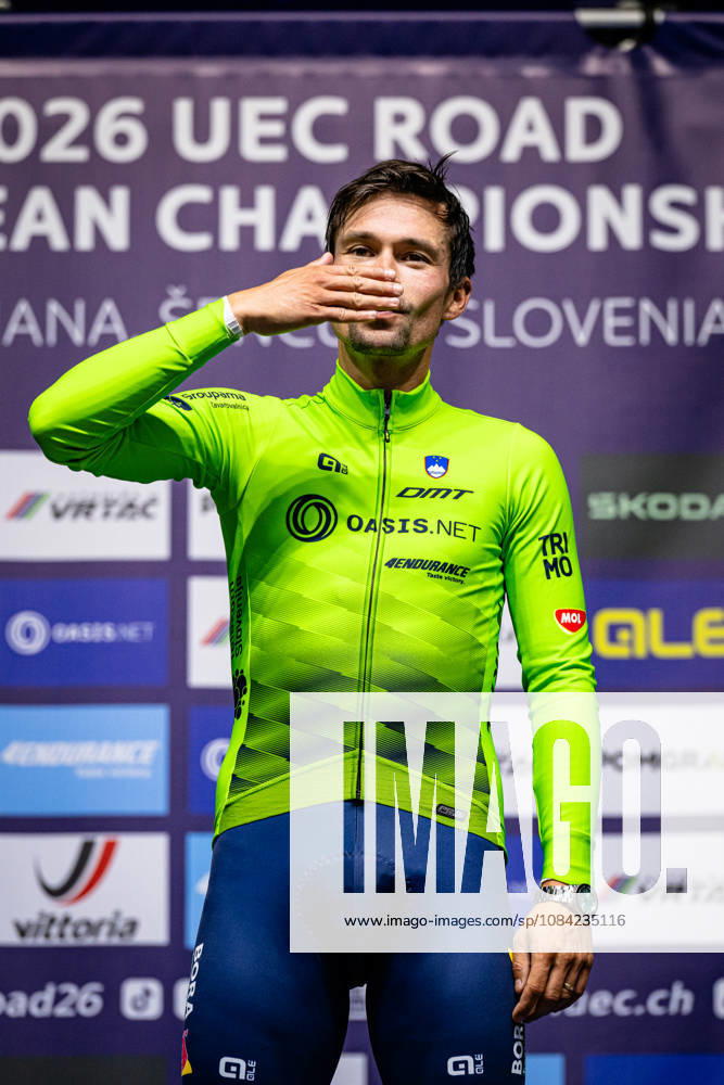 ROGLIÄa Primož ROGLIC Primoz UEC Road Cycling European Championships Ljubljana 2026 ROGLIÄa Primož ROGLIC Primoz SLO Slovenia Winner First Place Award Ceremony Medal Ceremony Podium Portrait Orientation Vertical Portrait Event UEC Road Cycling European Championships 2026 Ljubljana Category Cycling Road Cycling European Championships Individual Time Trial Elite Men Location Europe Slovenia Sencur Discipline Individual Time Trial ITT Distance 22 km Date October 7, 2026, Wednesday Day 5
