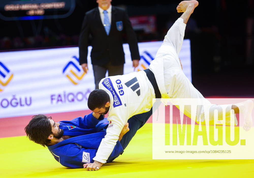 AZERBAIJAN, BAKU - OCTOBER 7, 2026: Zelim Tckaev (top) of Azerbaijan and Tato Grigalashvili of Georgia compete in their -81 kg bout as part of the 2026 World Judo Championships at the National Gymnastics Arena 2026 World Judo Championships In Baku - ZUMAt113 20261007_zaa_t113_496